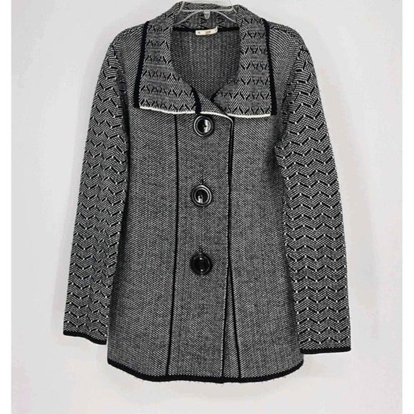 Sioni Black & White Herringbone w/Contrasting Sleeves Collar Sweater Jac… - Picture 1 of 3